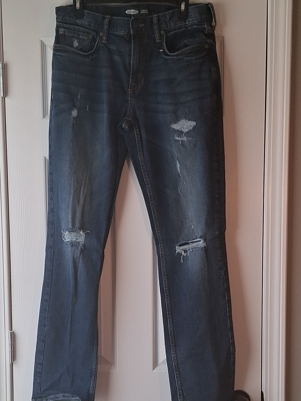 Old Navy Dark Blue Distressed Straight-Leg Jeans